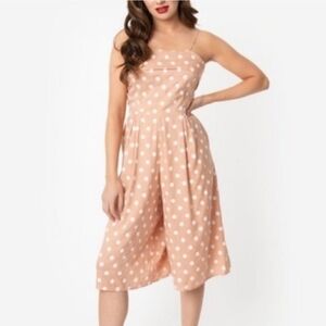 *NWT* Unique Vintage Nude Polka Dot Retro Capri Jumpsuit Romper Size:Small/4